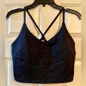 Athleta Elation V-Neck Embossed Longline Bra, Alba Animal Black, size Medium A-C